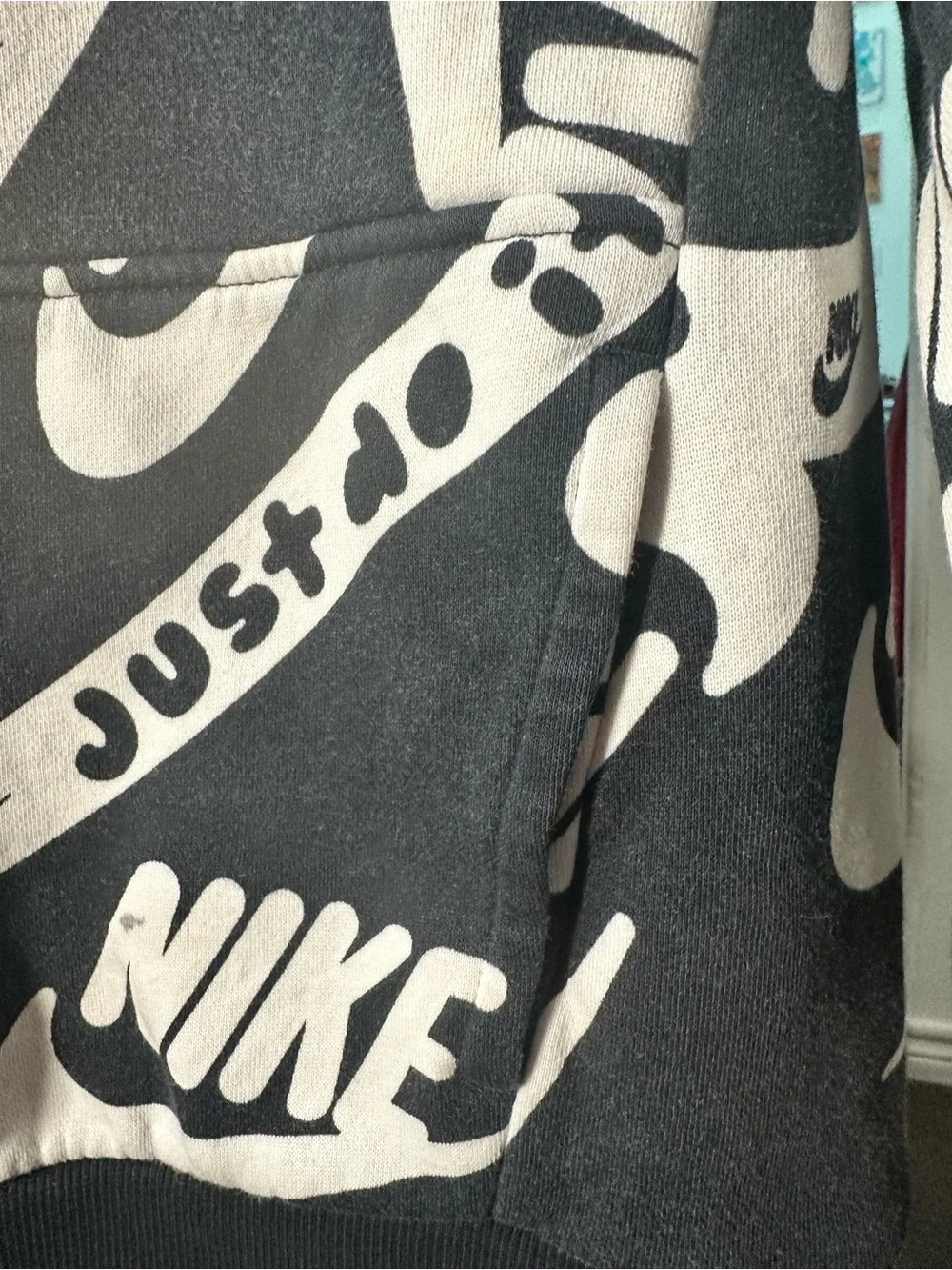 Nike Sportswear Club Fleece Kids' Black White All-Over Print Pullover Hoodie